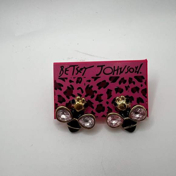 New Betsey Johnson Bee with Pink Rhinestone Wings Earrings - Picture 3 of 3